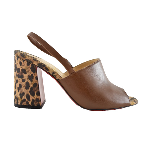 Christian Louboutin Pigasling 85 Brown Leopard Slingback Block Heel Pump 36.5 - Picture 1 of 11
